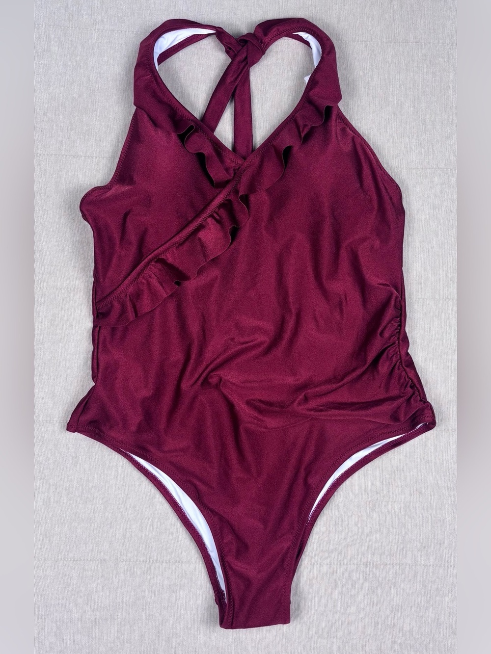 CUPSHE Wine Red Ruffle Halter One Piece Swimsuit NWT XL Tummy Control